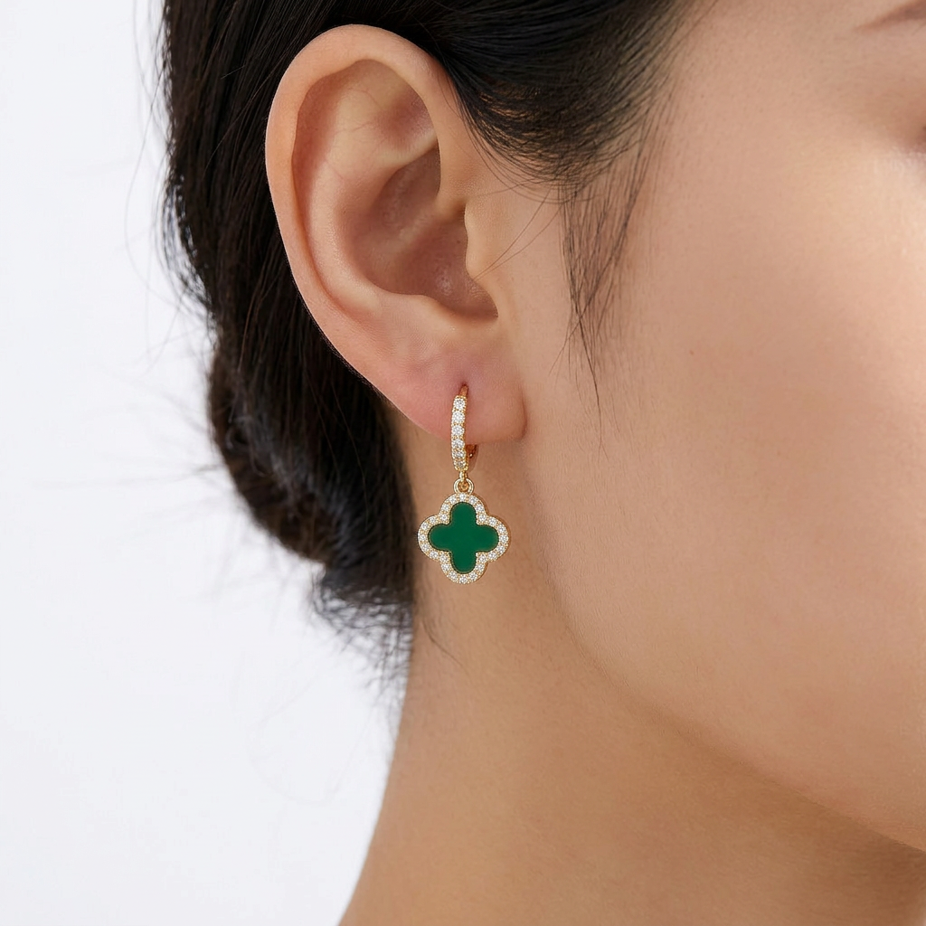 Aros Colgantes Trébol Verde Pleno