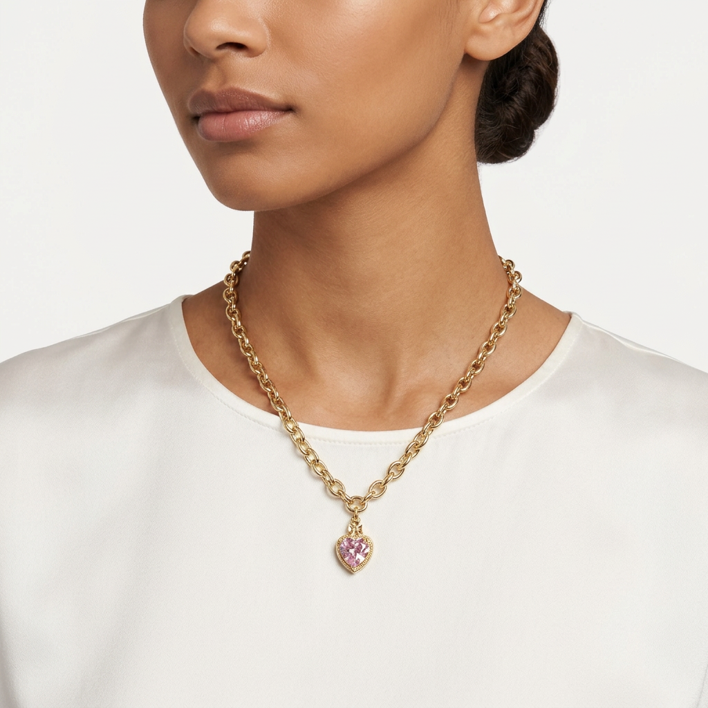 Collar Dije Corazón Rosado