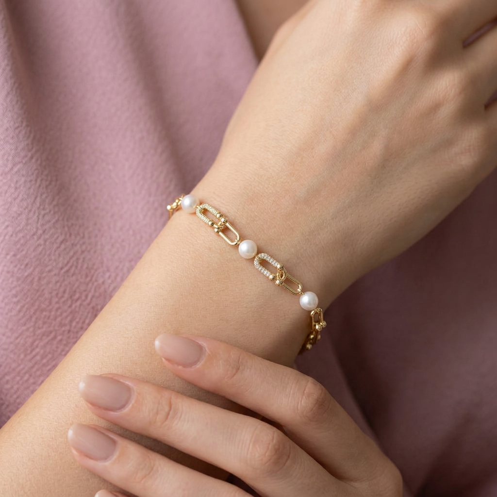 Pulsera Eslabón Link y Perlas