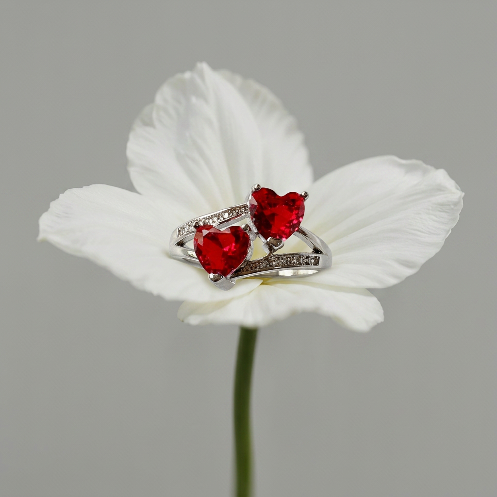 Anillo Doble Corazón Rubí