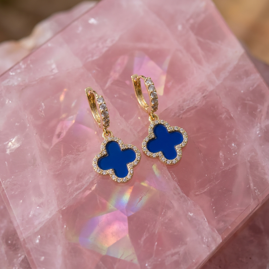 Aros Colgante Trébol  Amuleto Azul Rey