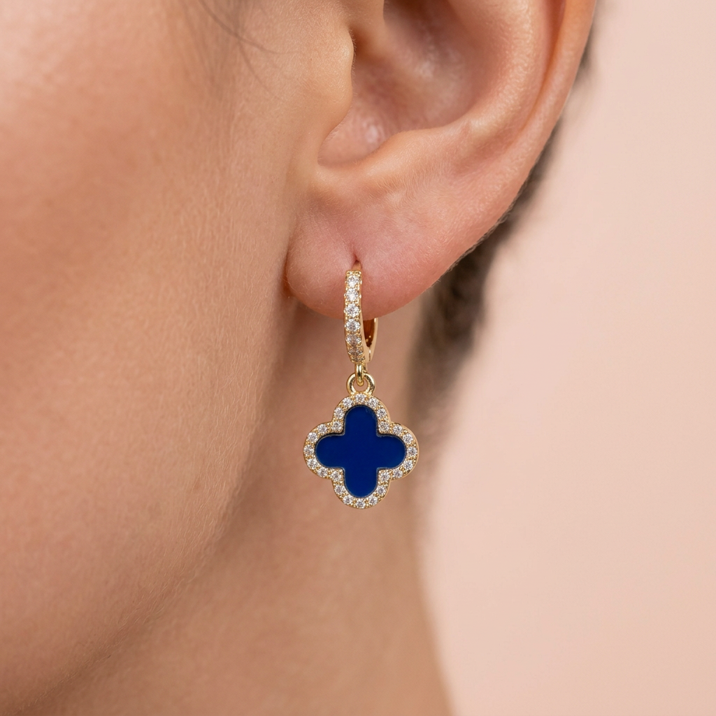 Aros Colgante Trébol  Amuleto Azul Rey