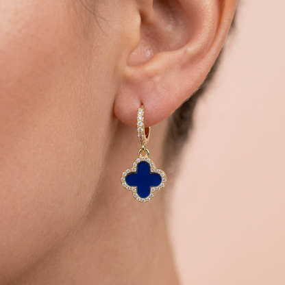 Aros Colgante Trébol  Amuleto Azul Rey