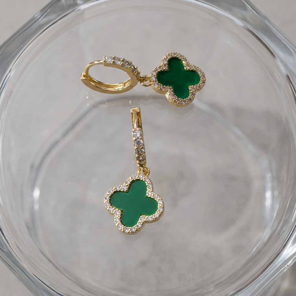 Aros Colgantes Trébol  Verde Pleno