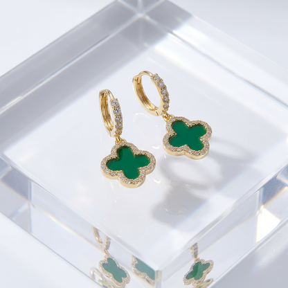 Aros Colgantes Trébol  Verde Pleno