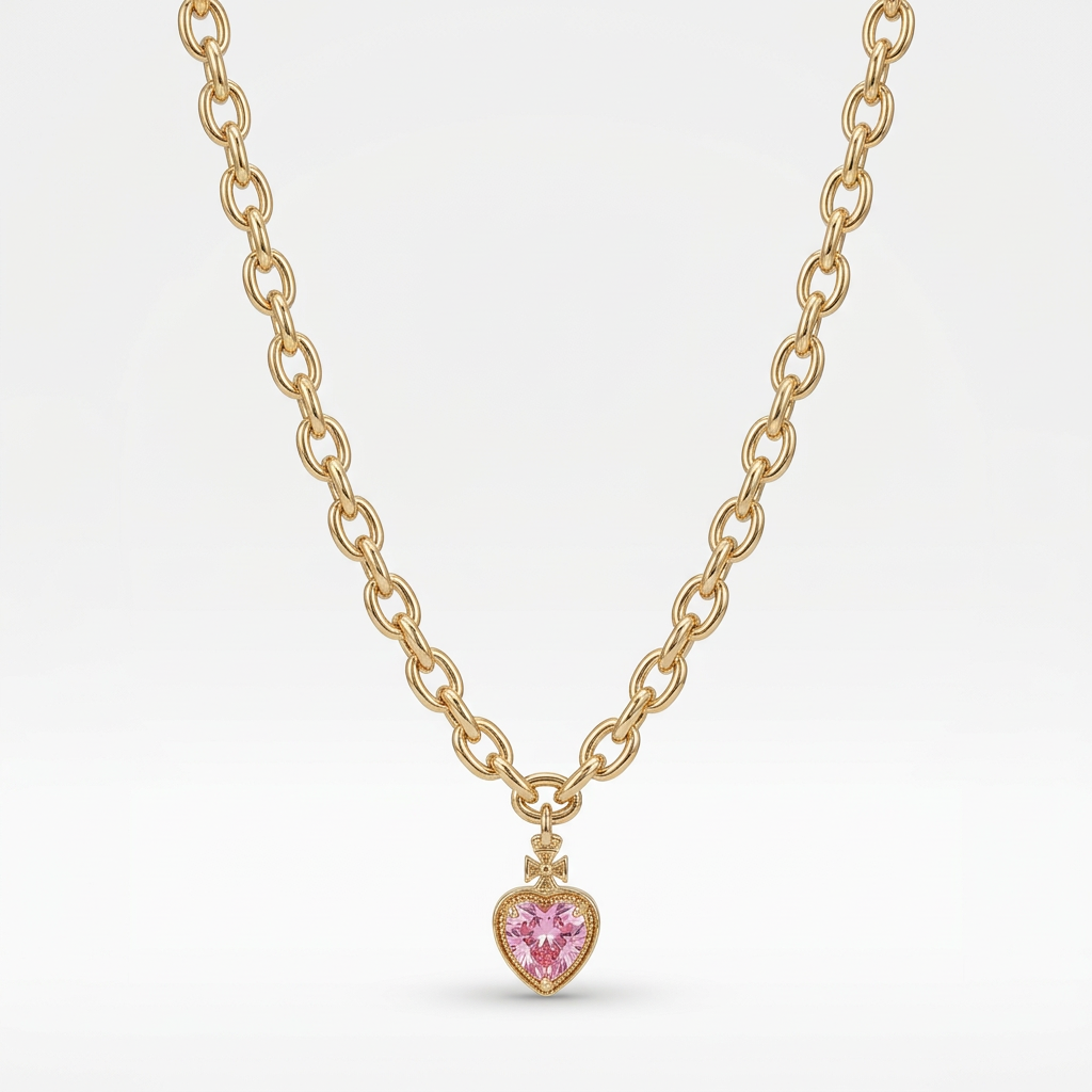 Collar Dije Corazón Rosado