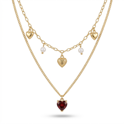 Collar Doble Corazón de Granate