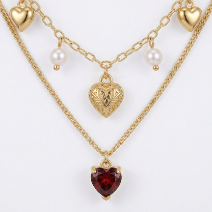 Collar Doble Corazón de Granate
