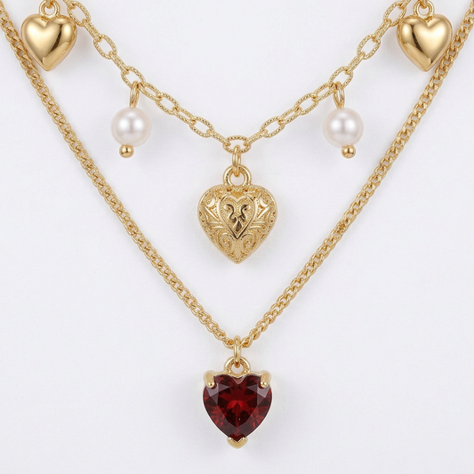 Collar Doble Corazón de Granate