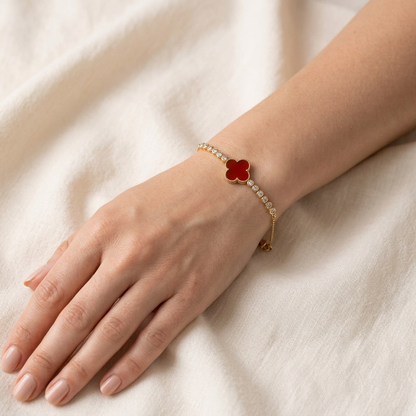 Pulsera Ajustable Trébol Carmín
