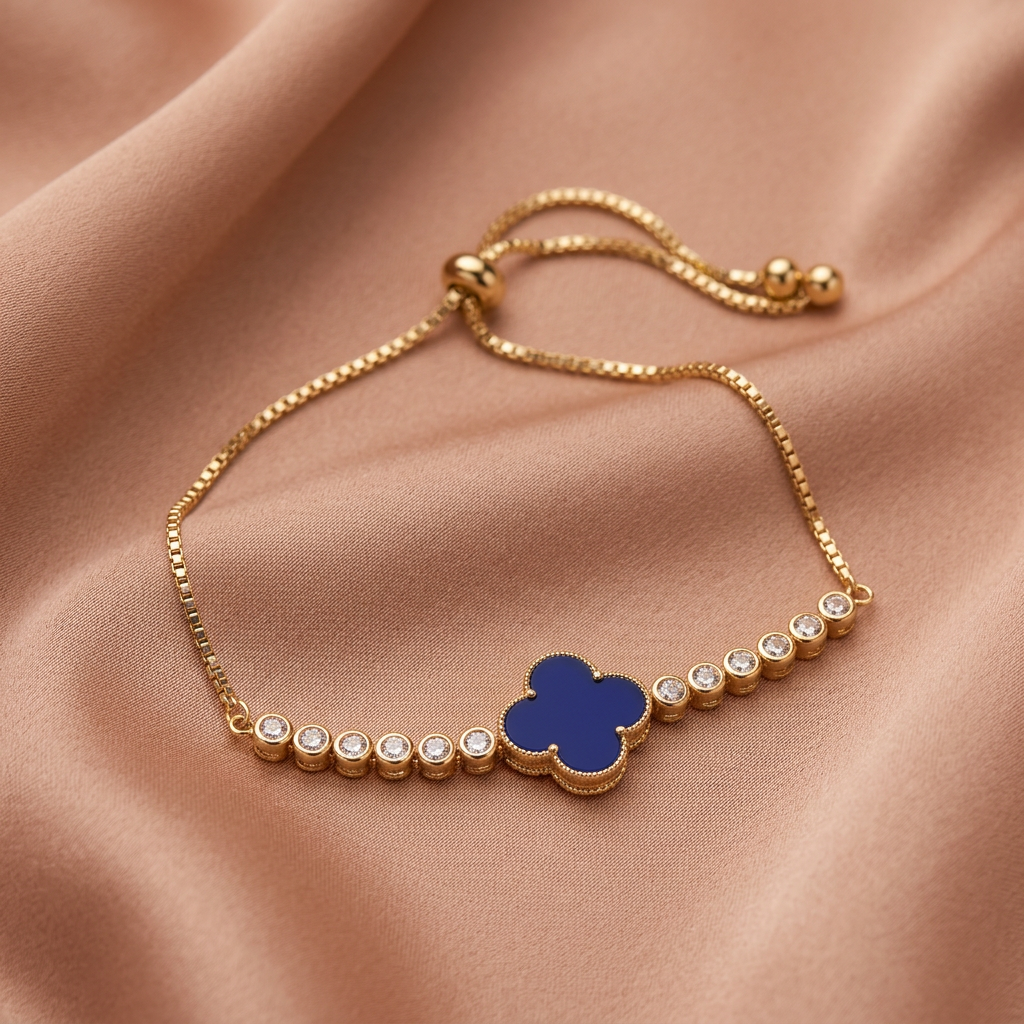 Pulsera Ajustable Trébol Zafiro