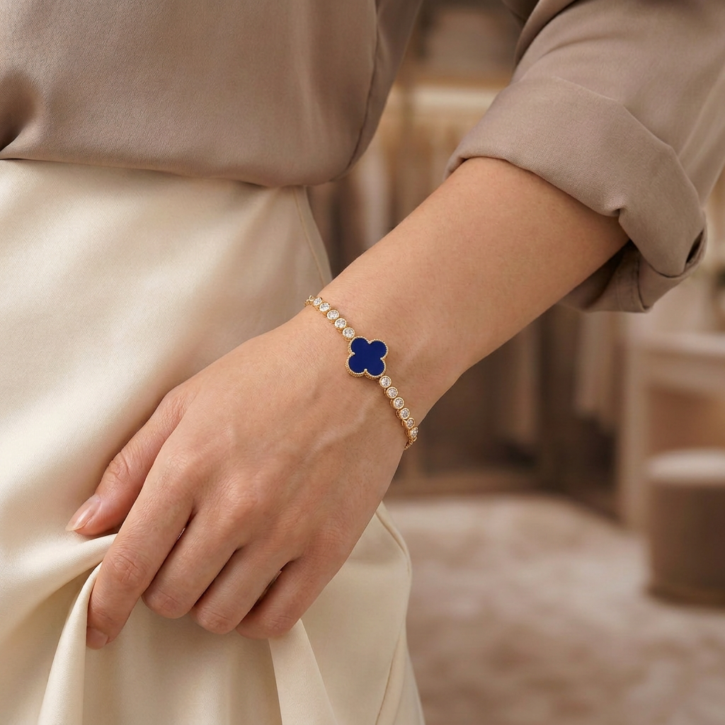 Pulsera Ajustable Trébol Zafiro