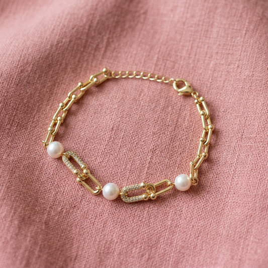 Pulsera Eslabón Link y Perlas