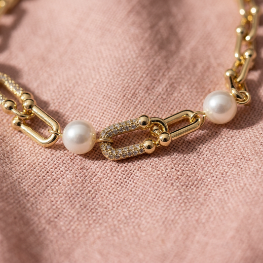 Pulsera Eslabón Link y Perlas