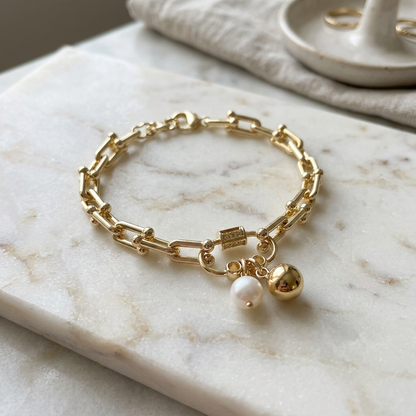 Pulsera Eslabones Perla y Esfera