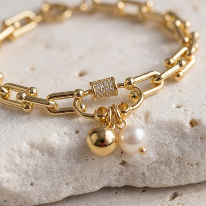 Pulsera Eslabones Perla y Esfera