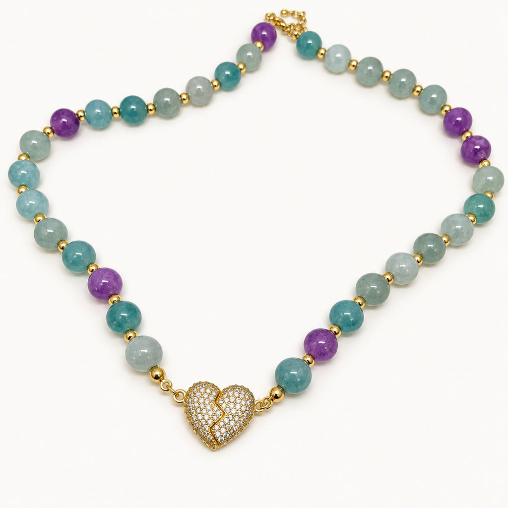 Collar Cuarzos & Corazón Pavé